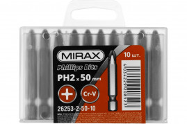 Биты MIRAX PH2, тип хвостовика E 1/4″, длина 50мм, (10шт)