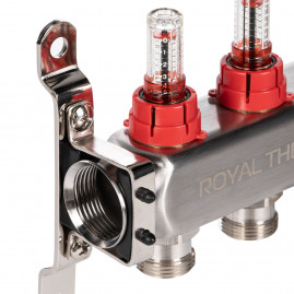 Коллектор Royal Thermo нерж. в сборе с расходомерами 1" ВР-3/4" НР с автомат. воздухоотвод-ми 5 вых.