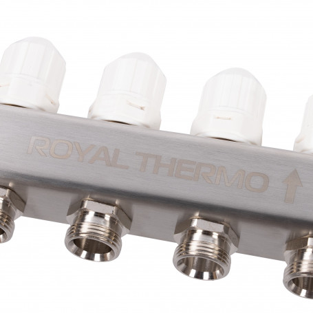 Коллектор Royal Thermo нерж. в сборе с расходомерами 1" ВР-3/4" НР с автомат. воздухоотвод-ми 4 вых.