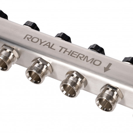 Коллектор Royal Thermo нерж. в сборе универсальный 1" ВР-3/4" НР с автомат. воздухоотвод-ми 9 вых.