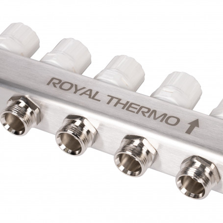 Коллектор Royal Thermo нерж. в сборе универсальный 1" ВР-3/4" НР с автомат. воздухоотвод-ми 9 вых.