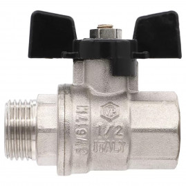 Кран VIEIR шаровый 1/2" ВВ, бабочка, никель, черный (120/12) VP220-01