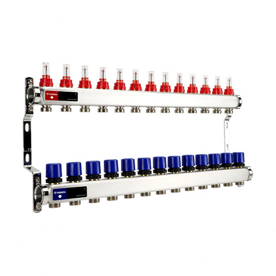 Группа коллекторная с расх. VARMEGA VM15113 ВР 1", под 130 насос, на 13 конт. 3/4" EK, нерж. сталь