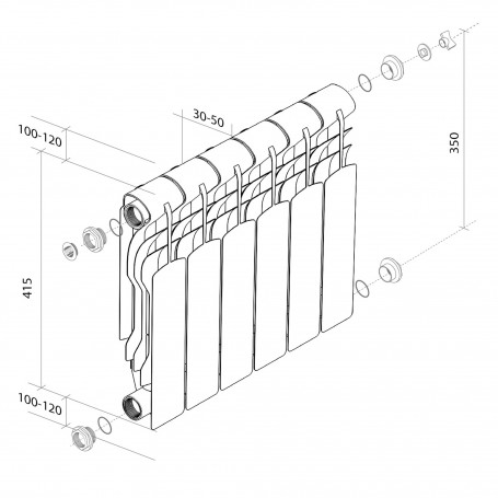 Радиатор биметалл Royal Thermo Revolution Bimetall 350  -  4 секц.