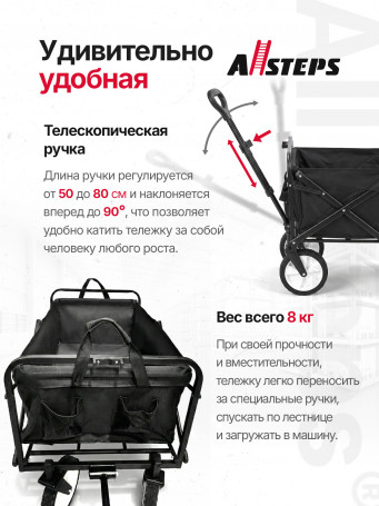 Тележка складная садовая для кемпинга и дачи ALLSTEPS, тележка-вагон хозяйственная на колесах lj 120 кг, 90 л, AL-TWF-120